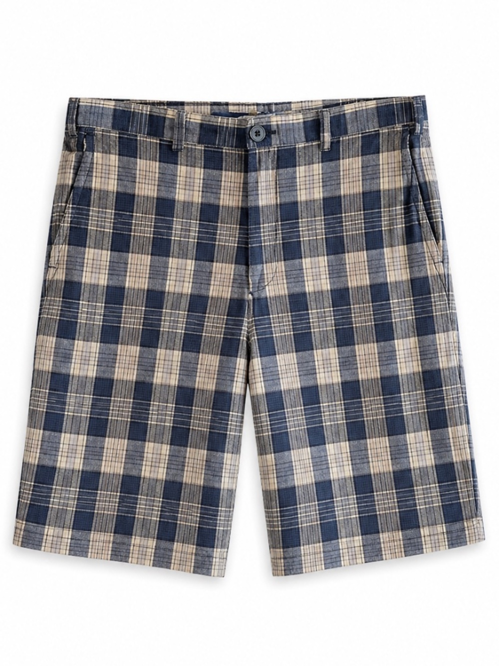 Linen-Silk Blend Vintage Tommy Bahama Blue & Cream Plaid Shorts – Size 36 EUC